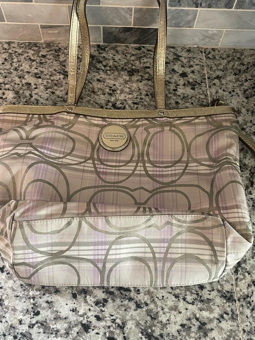 Coach Metallic Trim Tote in Pale Pink and Gold